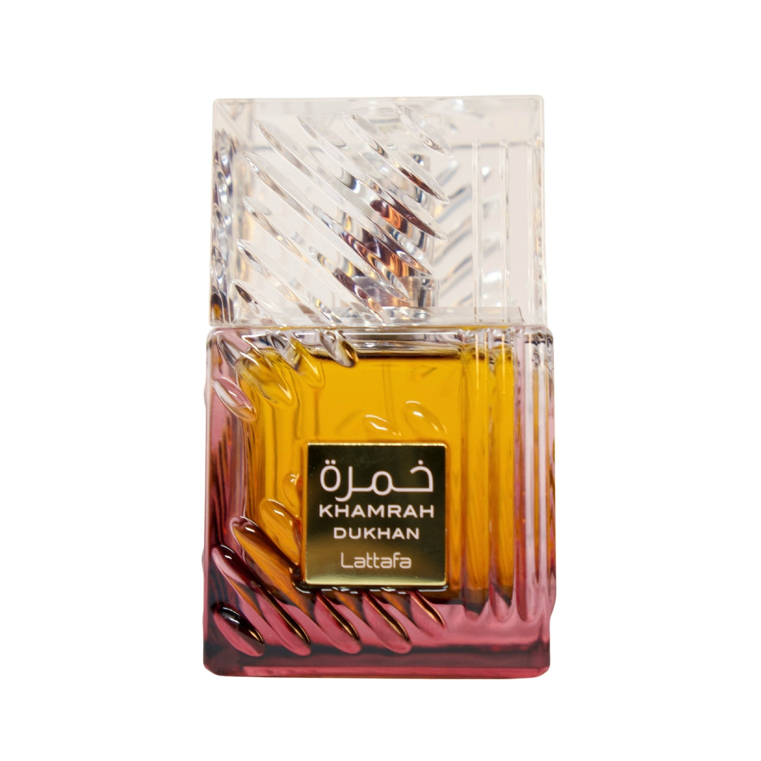 frasco Perfume Lattafa Khamrah Dukhan Unissex Eau de Parfum frasco amplo