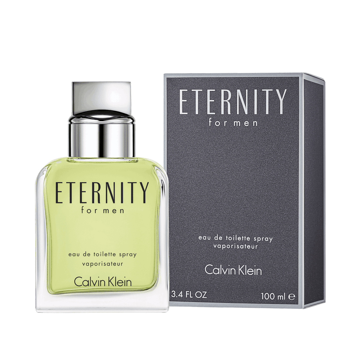 frasco Perfume Masculino Calvin Klein Eternity For Men Eau de Toilette detalhe lateral