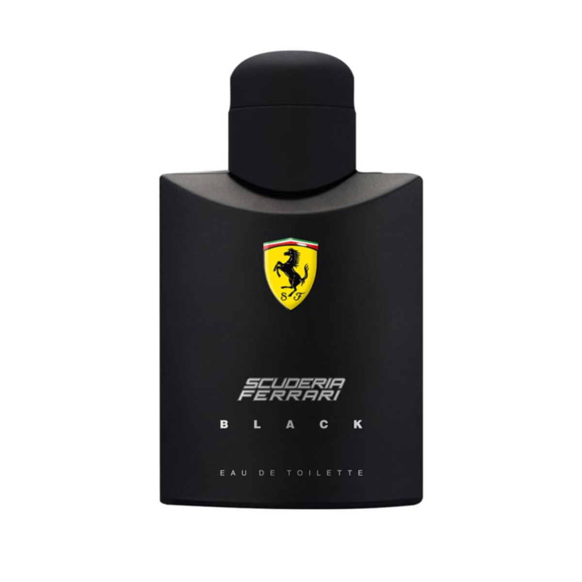 frasco Perfume Masculino Ferrari Black Scuderia Eau de Toilette frente fundo branco