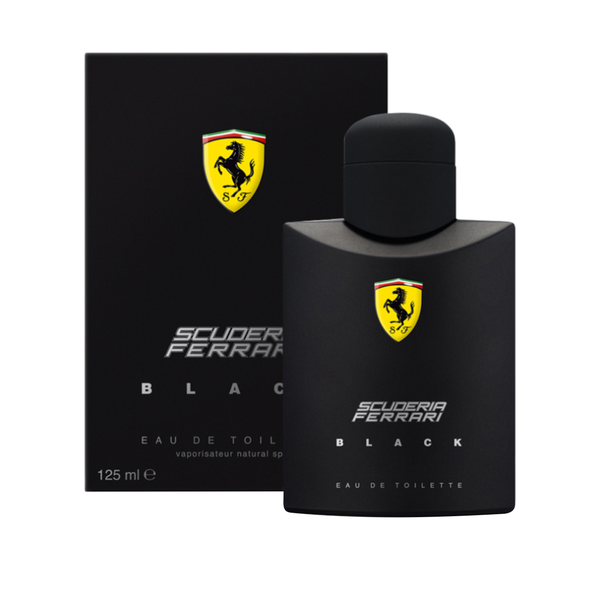frasco Perfume Masculino Ferrari Black Scuderia Eau de Toilette detalhe lateral