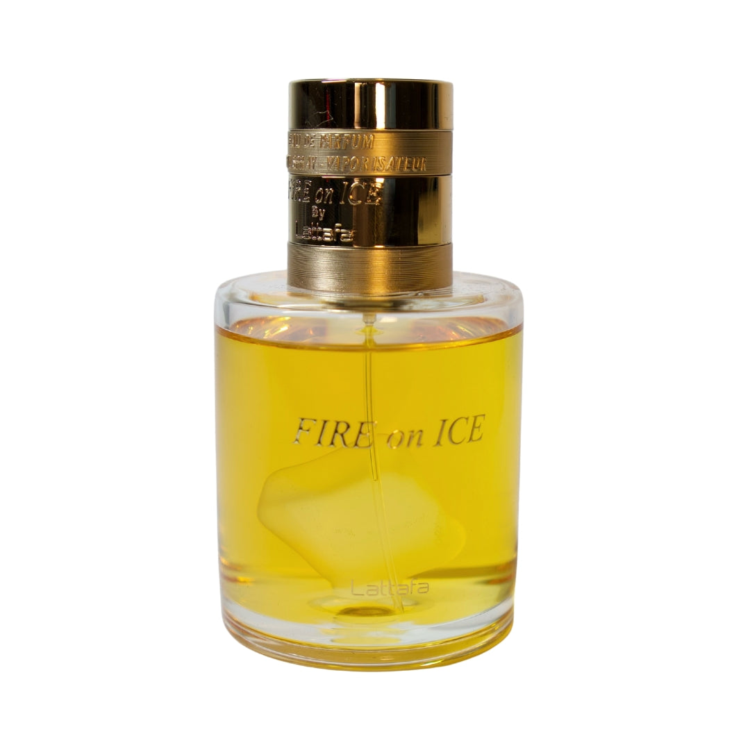 frasco Lattafa Fire On Ice Eau de Parfum - 110Ml Perfume Unissex frente fundo branco