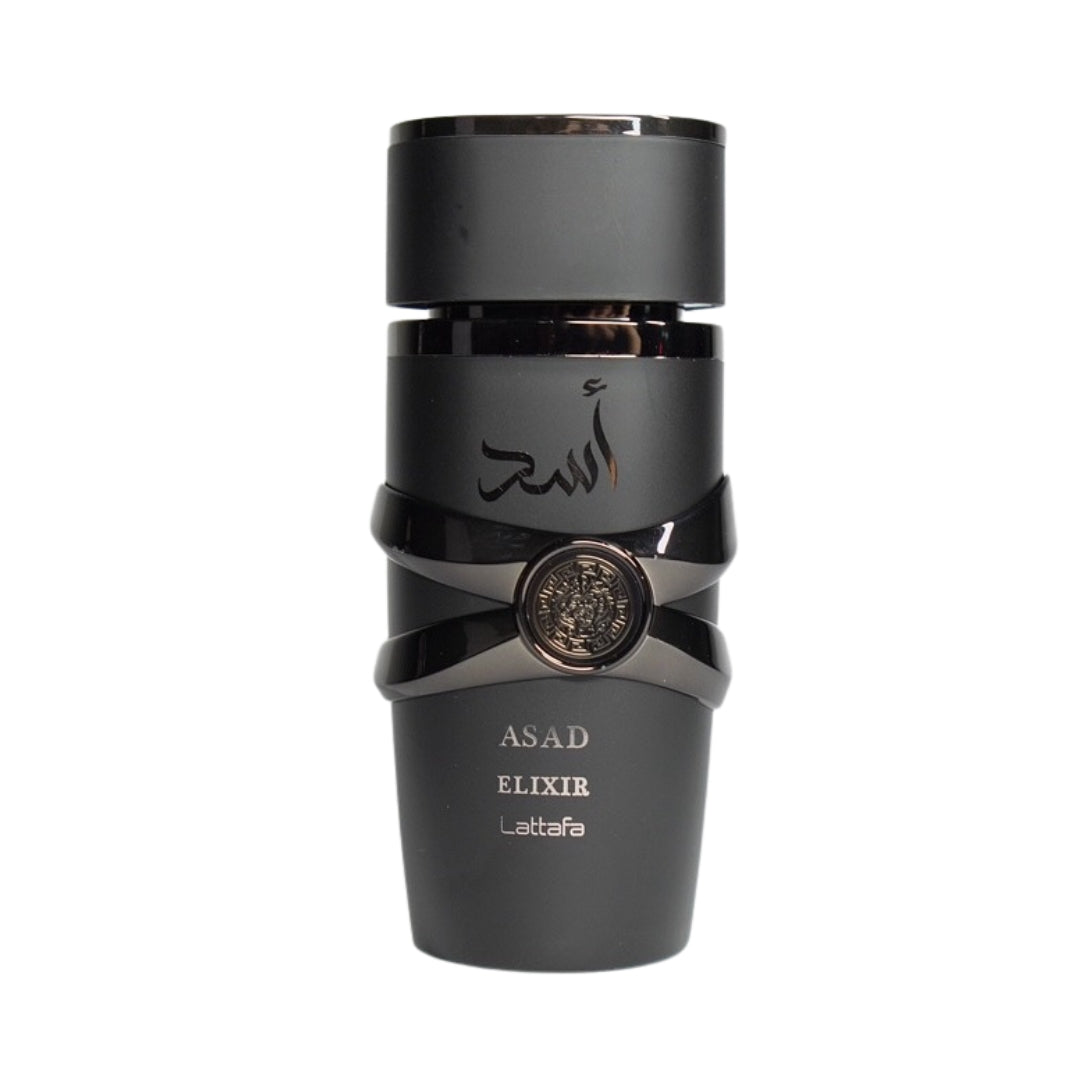 frasco Perfume Lattafa Asad Elixir Masculino frente fundo branco