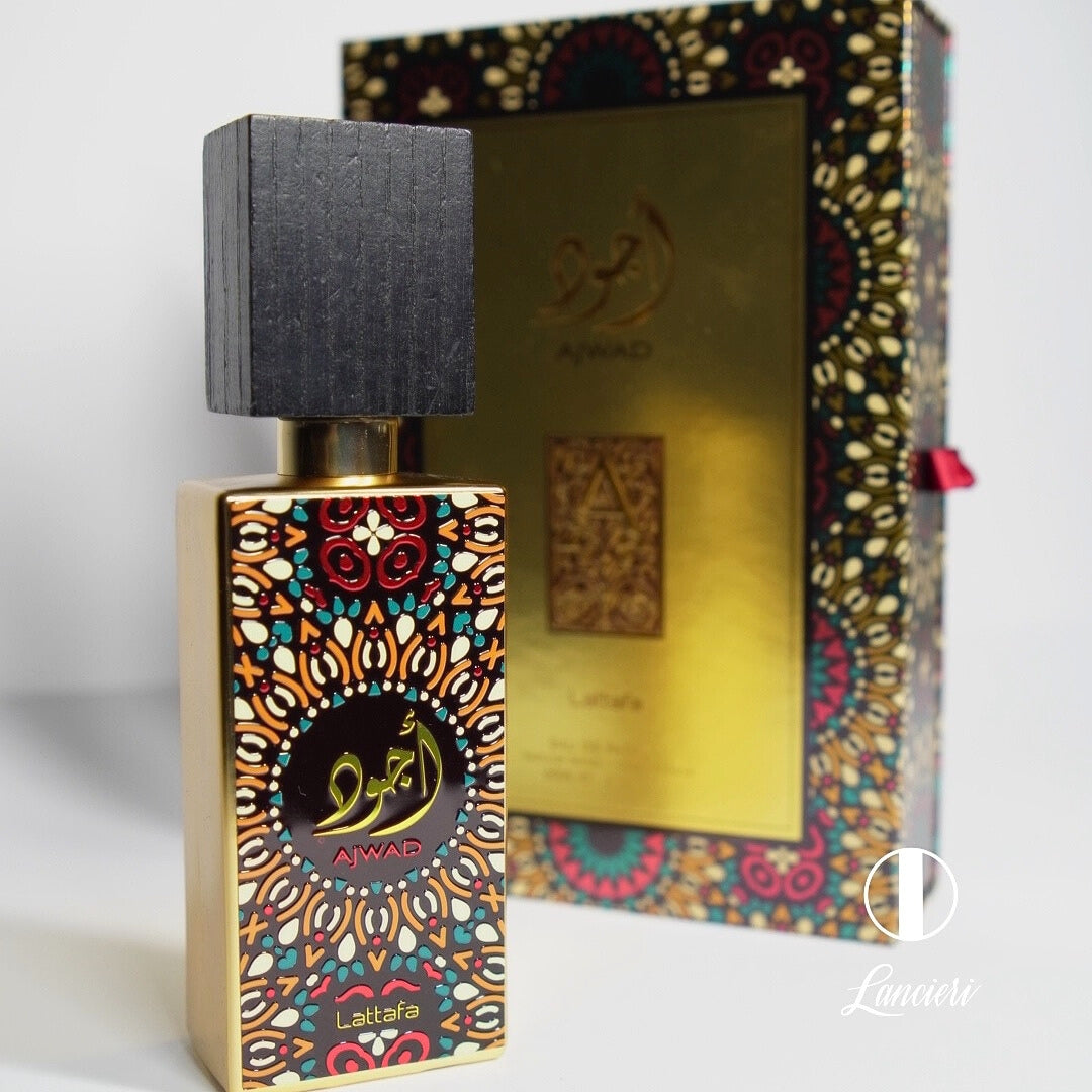 frasco Perfume Lattafa Ajwad Unissex Eau de Parfum embalagem caixa original