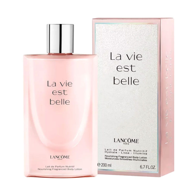 frasco Loção Corporal Lancome La Vie Est Belle detalhe lateral
