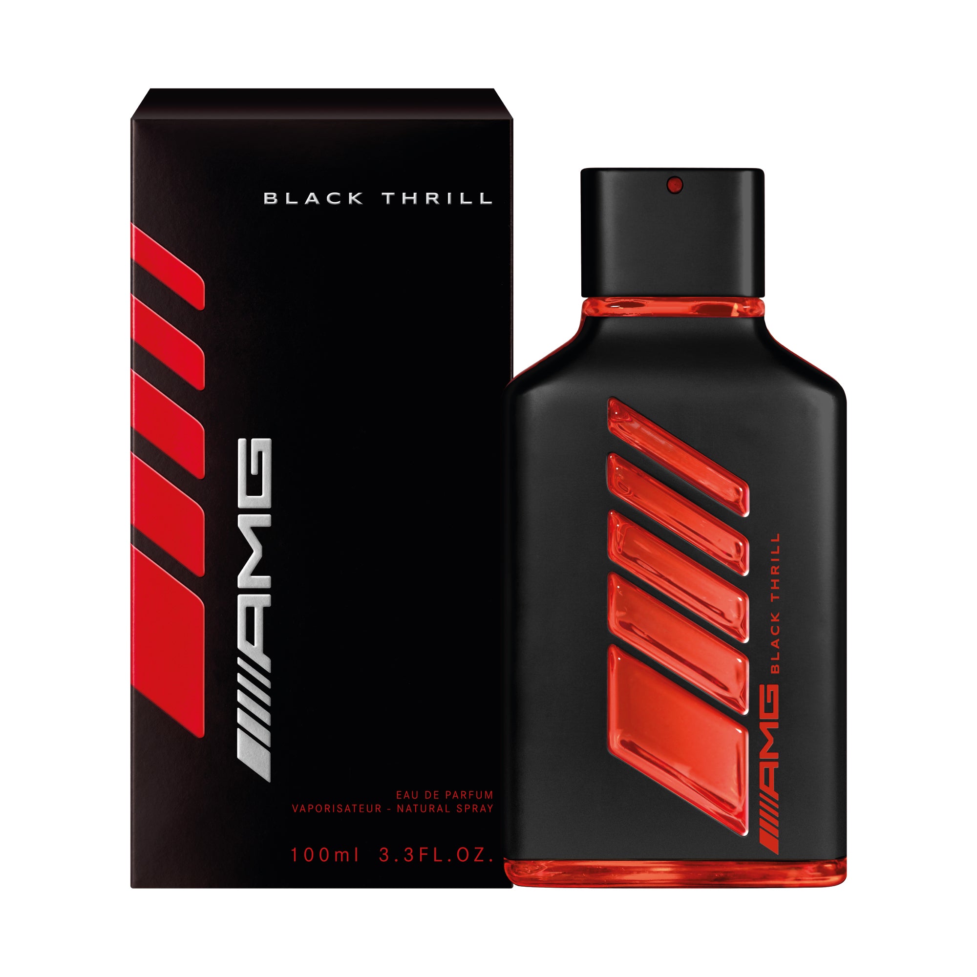 frasco Perfume Masculino Mercedes Benz Amg Black Thrill Eau de Parfum detalhe lateral