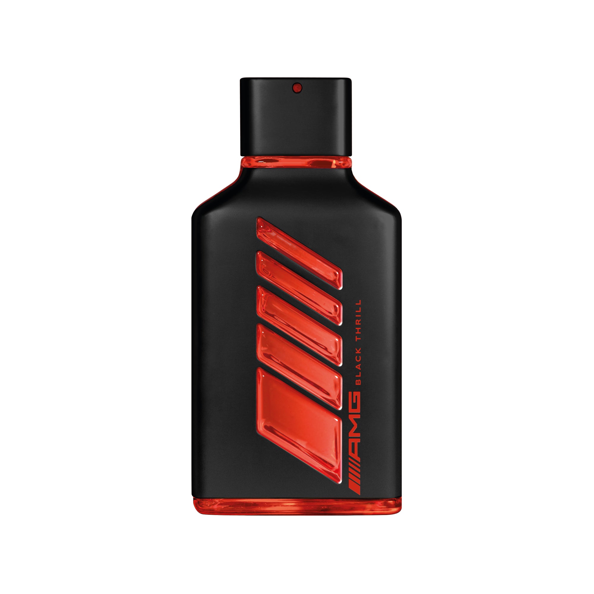 frasco Perfume Masculino Mercedes Benz Amg Black Thrill Eau de Parfum frente fundo branco