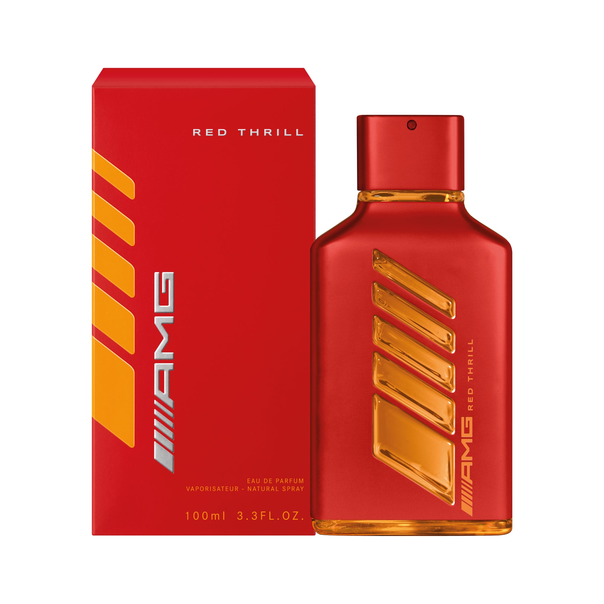 frasco Perfume Masculino Mercedes Benz Amg Red Thrill Eau de Parfum detalhe lateral