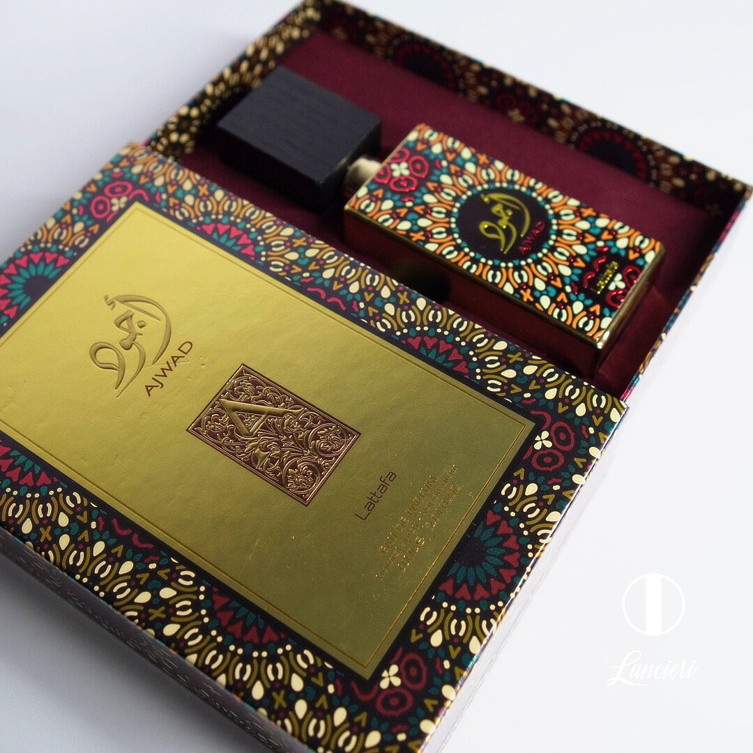 frasco Perfume Lattafa Ajwad Unissex Eau de Parfum detalhe lateral