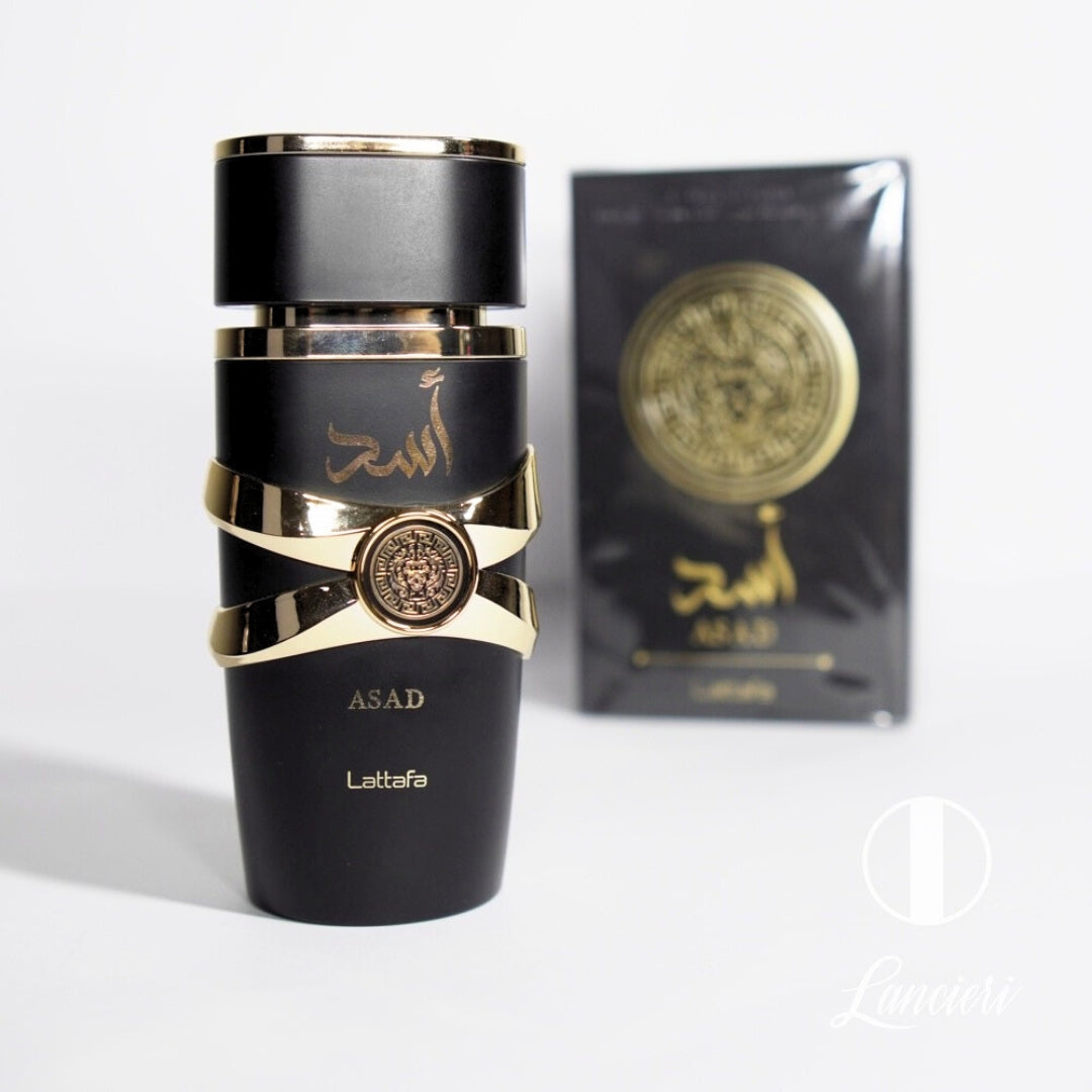 frasco Perfume Lattafa Asad Masculino Eau de Parfum detalhe do frasco