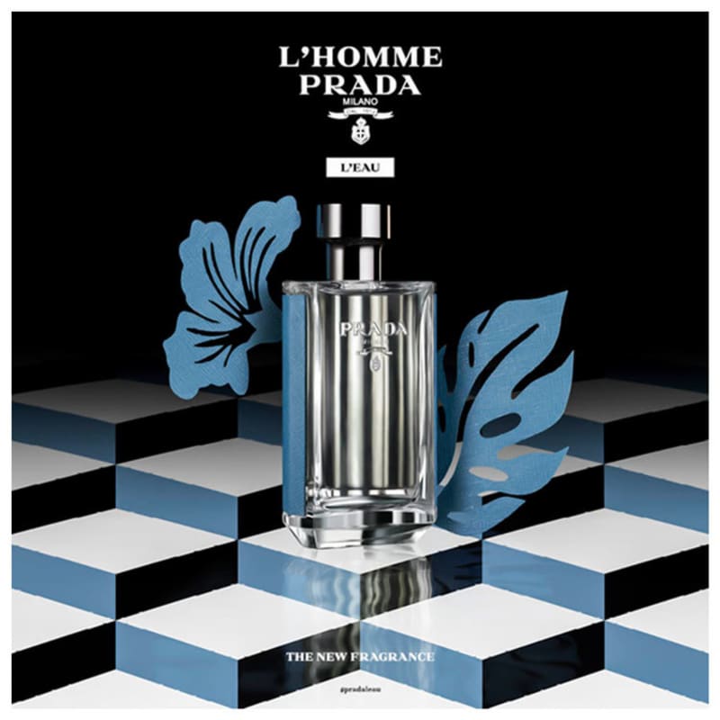 frasco Perfume Masculino Prada L’Homme Eau de Toilette detalhe lateral