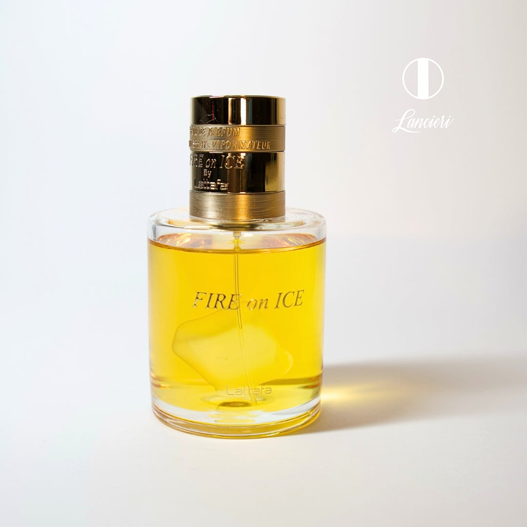 frasco Lattafa Fire On Ice Eau de Parfum - 110Ml Perfume Unissex detalhe do frasco