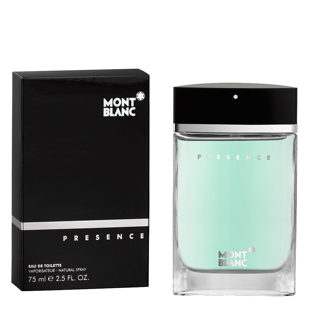 frasco Perfume Masculino Mont Blanc Presence Eau de Toilette detalhe lateral