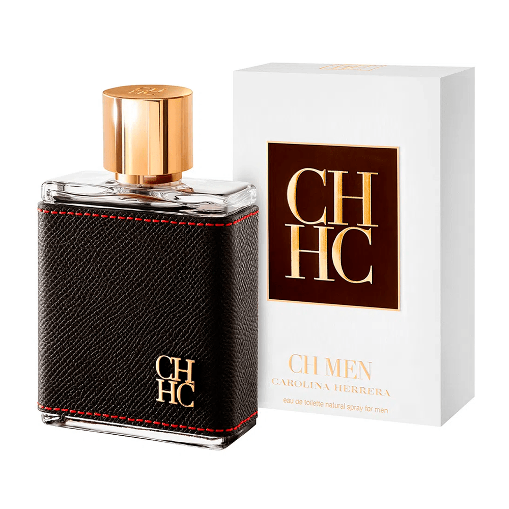 frasco Perfume Mascunino Carolna Herrera Ch Eau de Toilette detalhe lateral