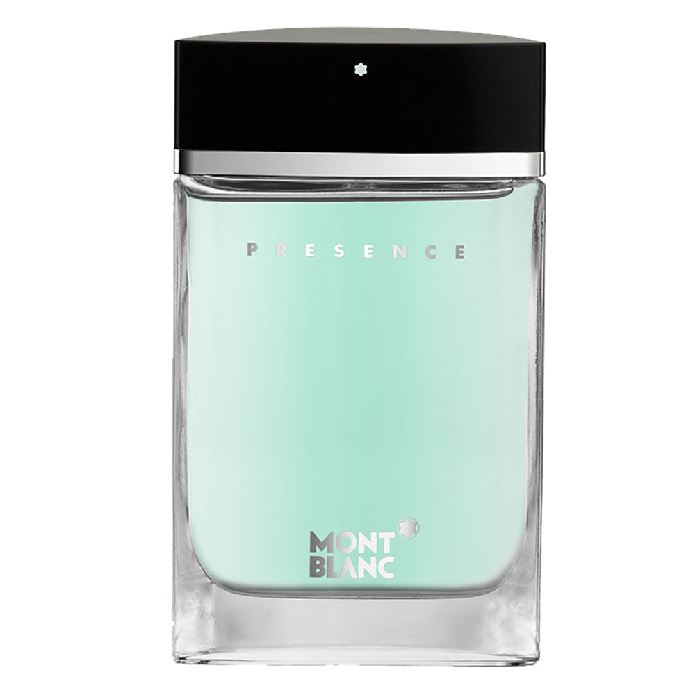 frasco Perfume Masculino Mont Blanc Presence Eau de Toilette frente fundo branco
