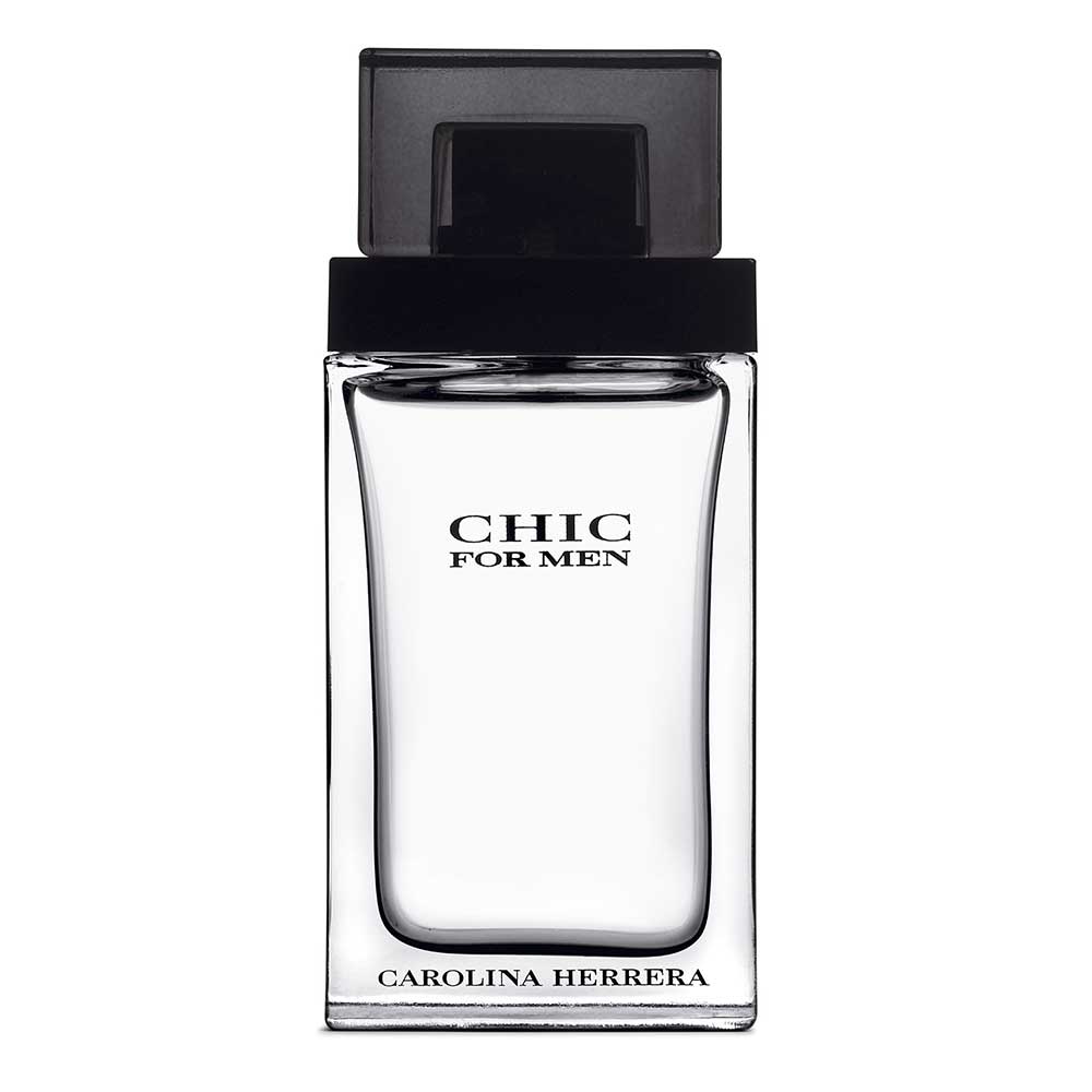 frasco Perfume Masculino Carolina Herrera Chic Eau de Toilette frente fundo branco