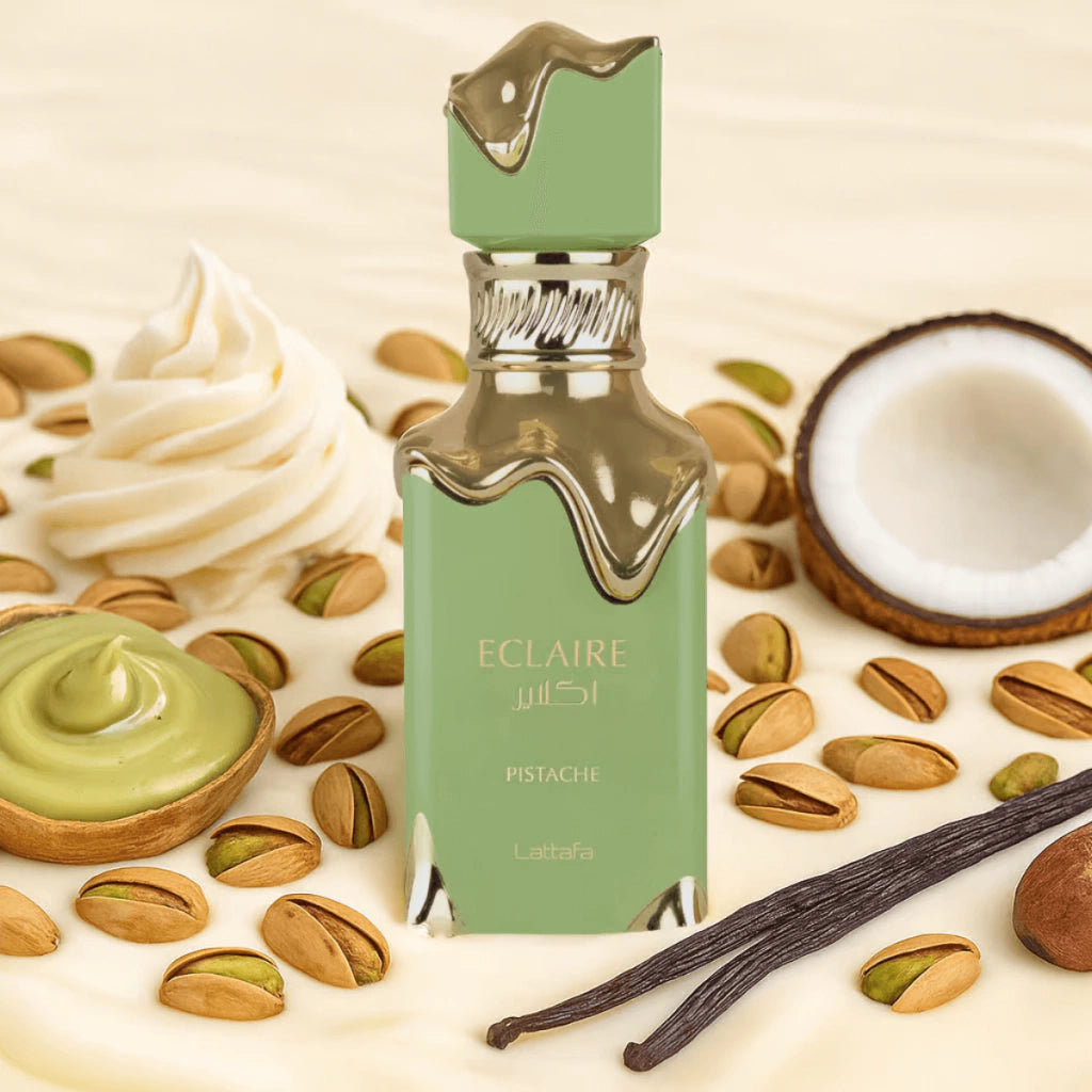 frasco Lattafa Eclaire Pistache EDP frasco amplo