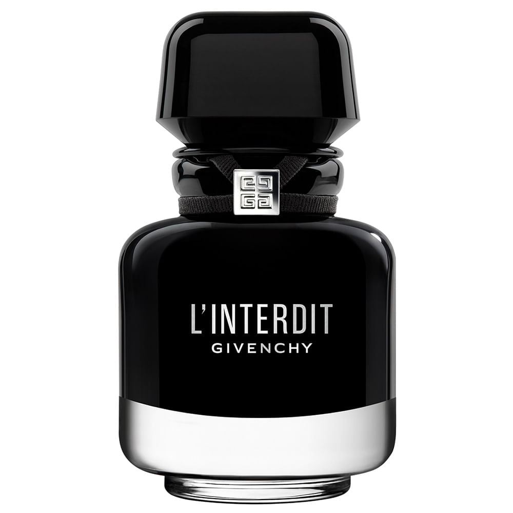 frasco Perfume Feminino Givenchy L’Interdit Intense Eau de Parfum frente fundo branco