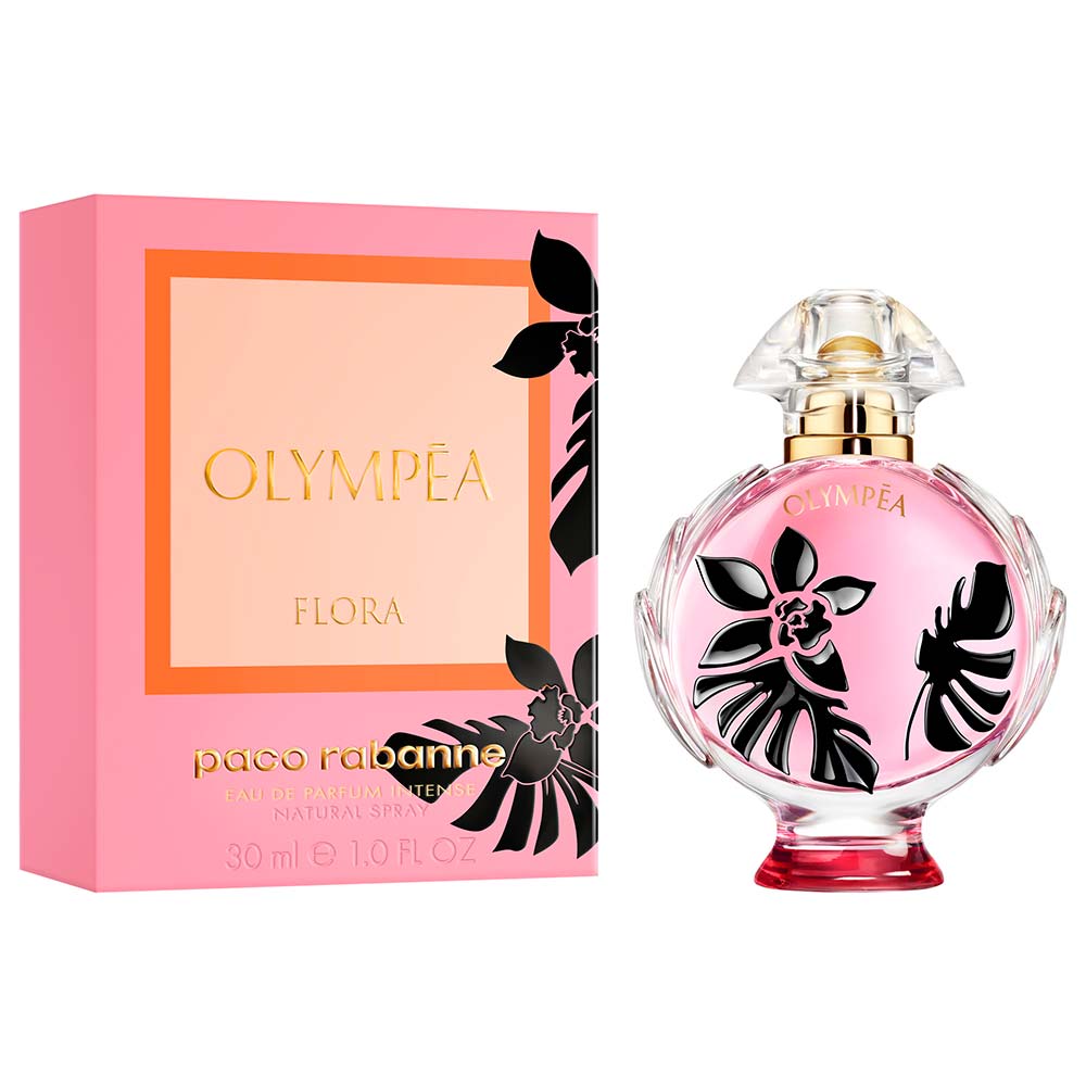 frasco Perfume Feminino Paco Rabanne Olympea Flora Eau de Parfum detalhe lateral