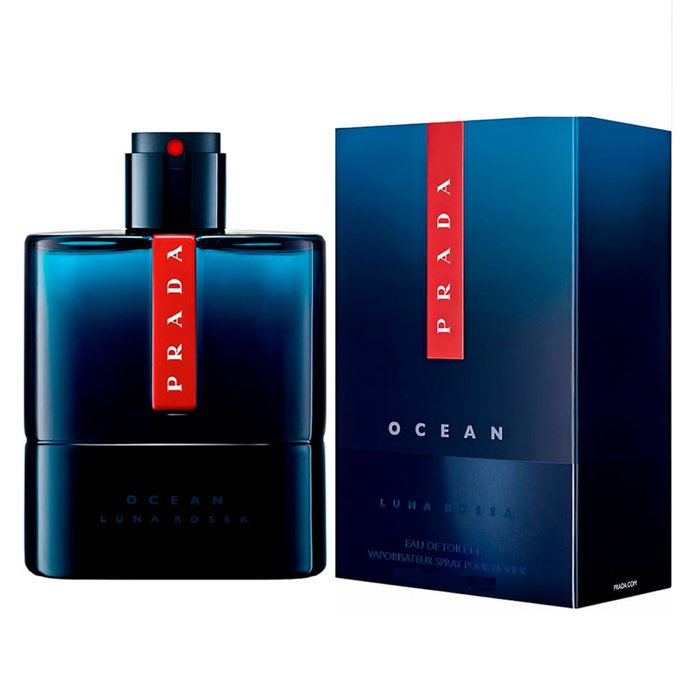 frasco Perfume Masculino Prada Luna Rossa Ocean Eau de Toilette detalhe lateral