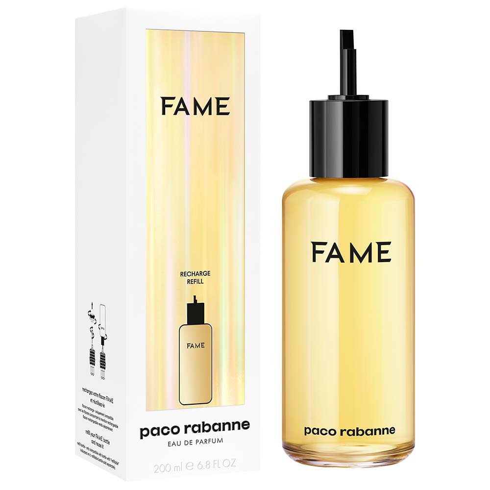 frasco Refil de Perfume Feminino Paco Rabanne Fame Eau de Parfum detalhe lateral