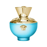 frasco Perfume Feminino Versace Dylan Turquoise Eau de Toilette frente fundo branco