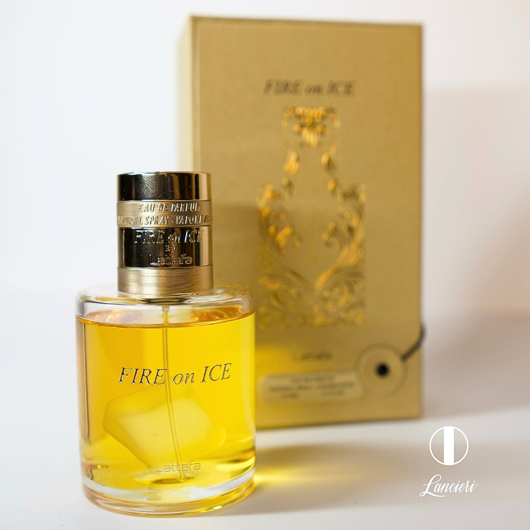 frasco Lattafa Fire On Ice Eau de Parfum - 110Ml Perfume Unissex detalhe lateral